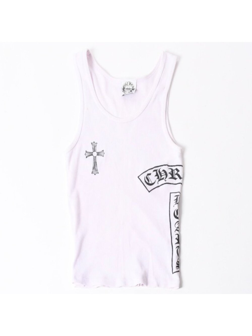 Chrome Hearts Cross Motif Scroll Label Logo Tank Top Cotton White Black